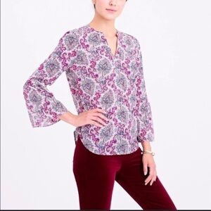 J. Crew Pink Paisley Bell Sleeve Blouse Size Small